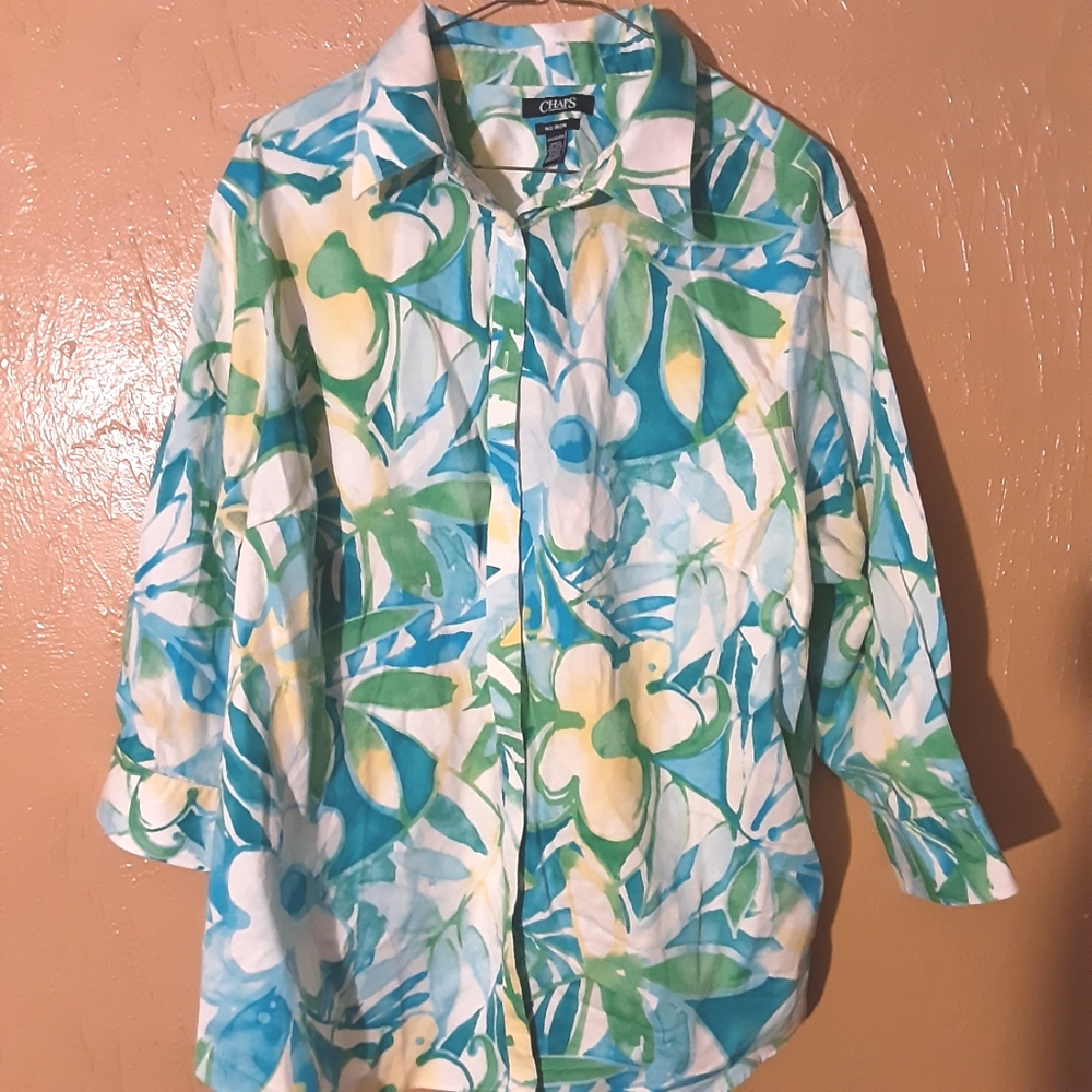 Chaps Blue and Green Floral Shirt